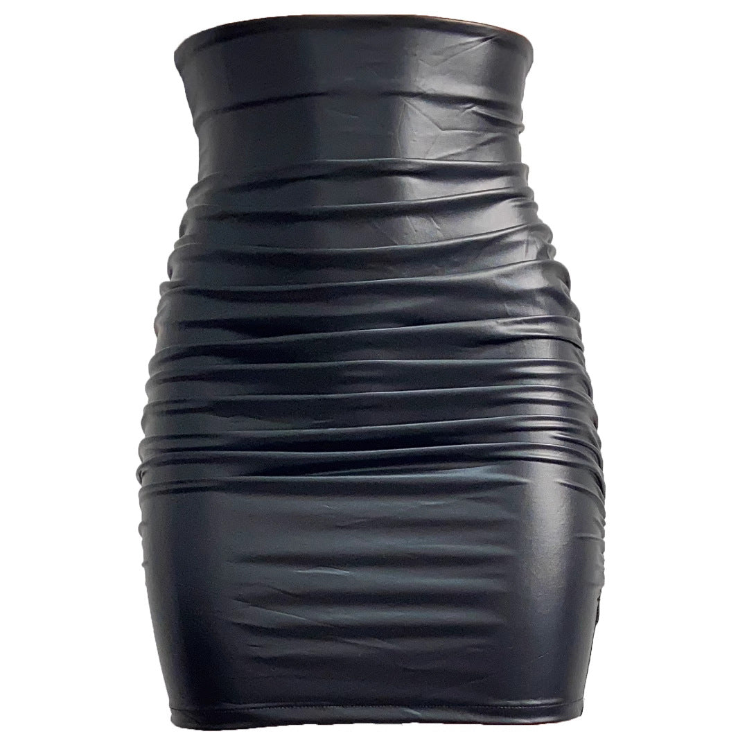 Women's Leather With Zipper Pleated Sheath Skirts