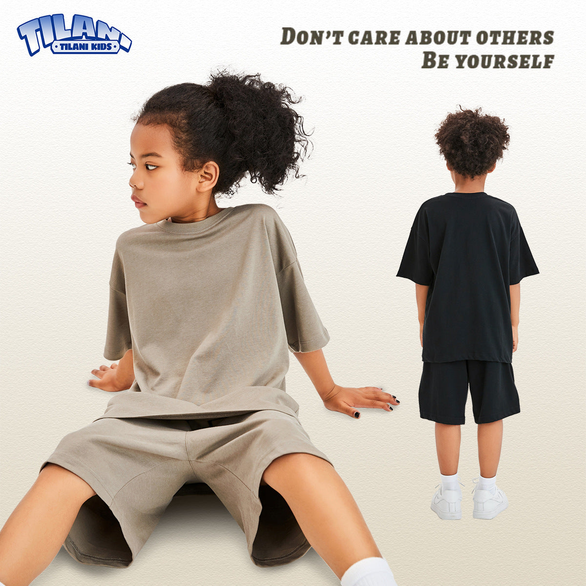 Women's & Men's Clothing Earth Color Heavy Short Sleeved T-shirt Children's Suit