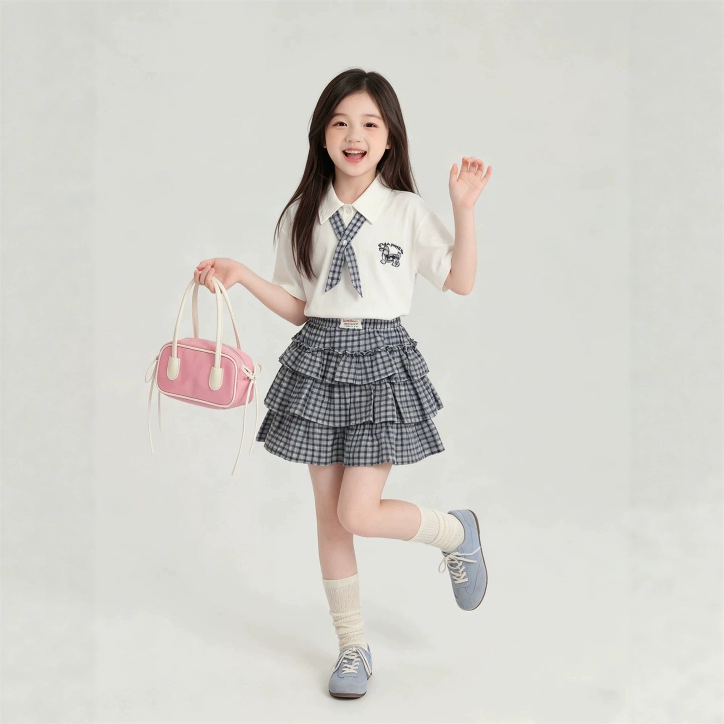 Korean Plaid Cake Dress Sweet Two-piece Children's Suit