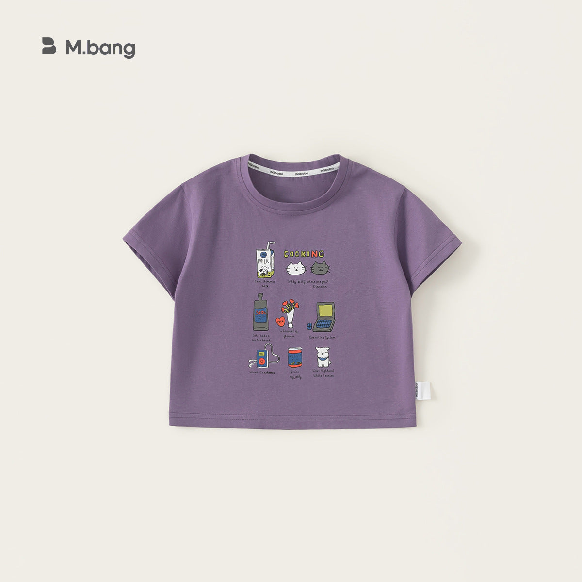 Children's Neutral Gray Purple Two-color Cartoon Printed Casual Top Summer Breathable Children's T-shirt