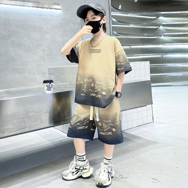 Children's Medium Large Thin Short-sleeved Clothes Trendy Cool Children's Suit
