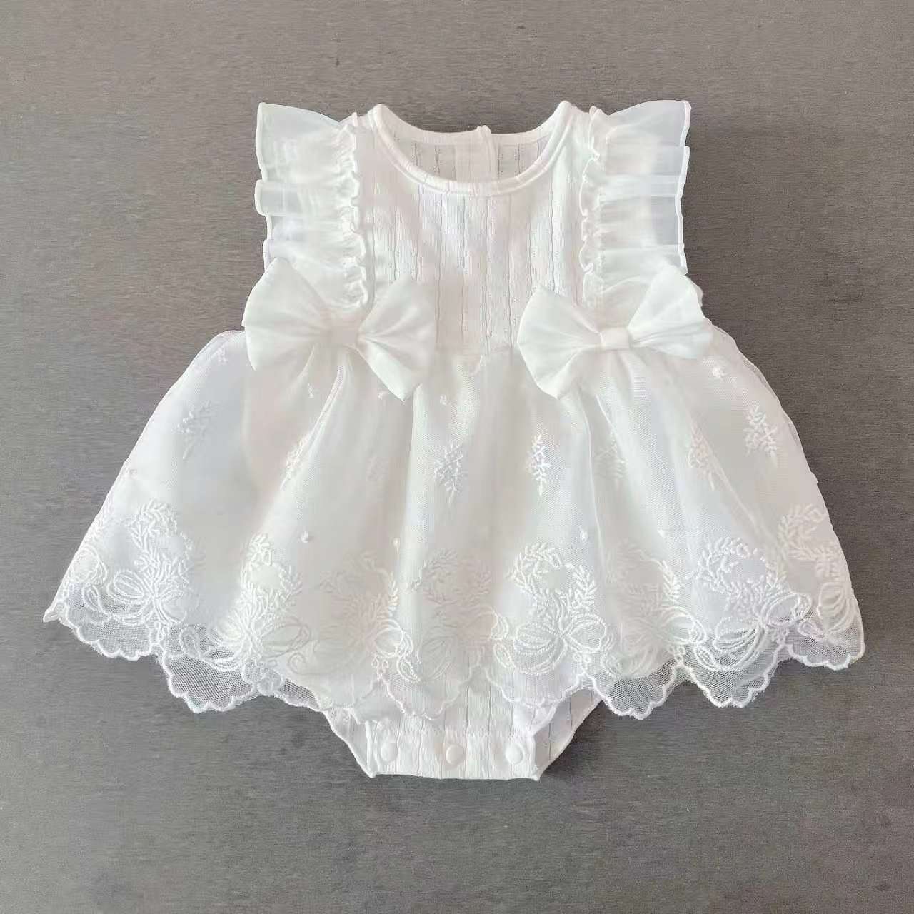 Lace Princess Style Romper Born White Bow Bloomer With Skirt Jumpsuit, Climbing Suit