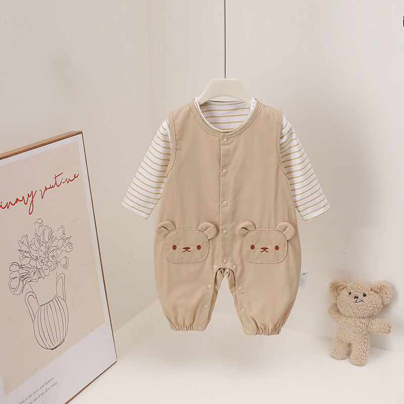 Double Bears Wide Shoulder Suspender Western Style Leisure Daily Jumpsuit, Climbing Suit