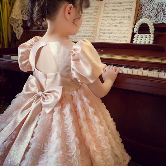 Children's Summer Fashionable Skirt Little Puff Sleeve Mesh Children's Dress