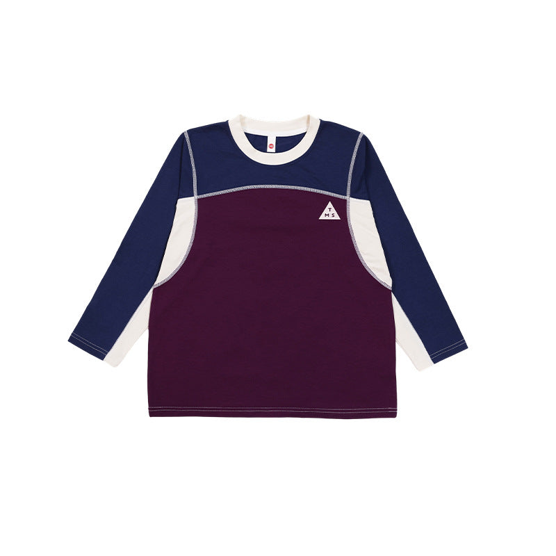 Children's Spring Color Contrast Patchwork Tops Breathable Sports Children's T-shirt