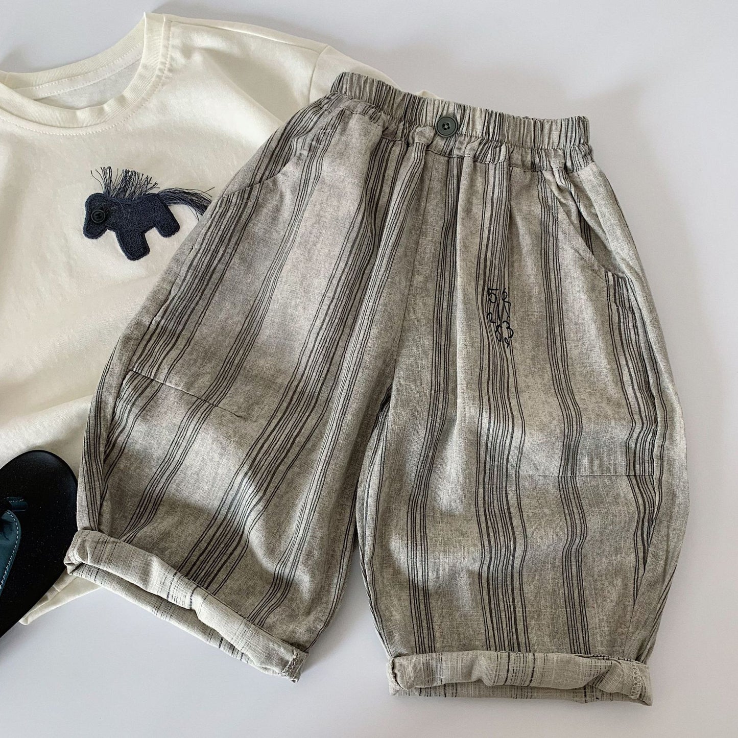 Children's Boy Vertical Stripes Thin Pirate Shorts Boys Loose Casual Children's Pants