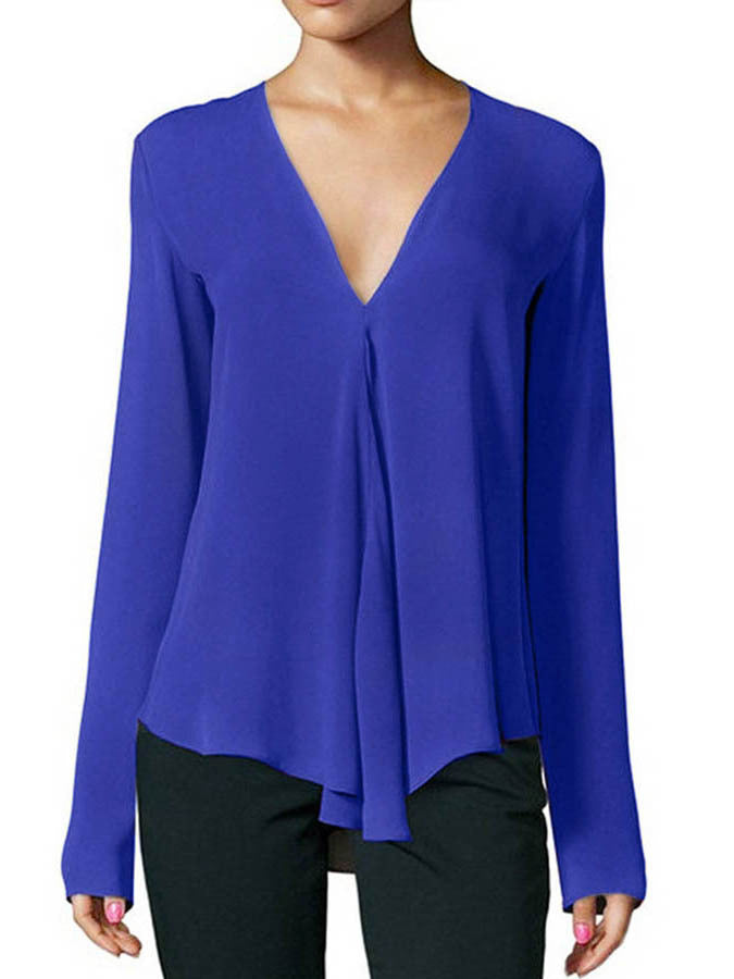 Women's Commuter Sleeve Solid Color Pullover Fashionable Lace Shirt, Chiffon Shirt