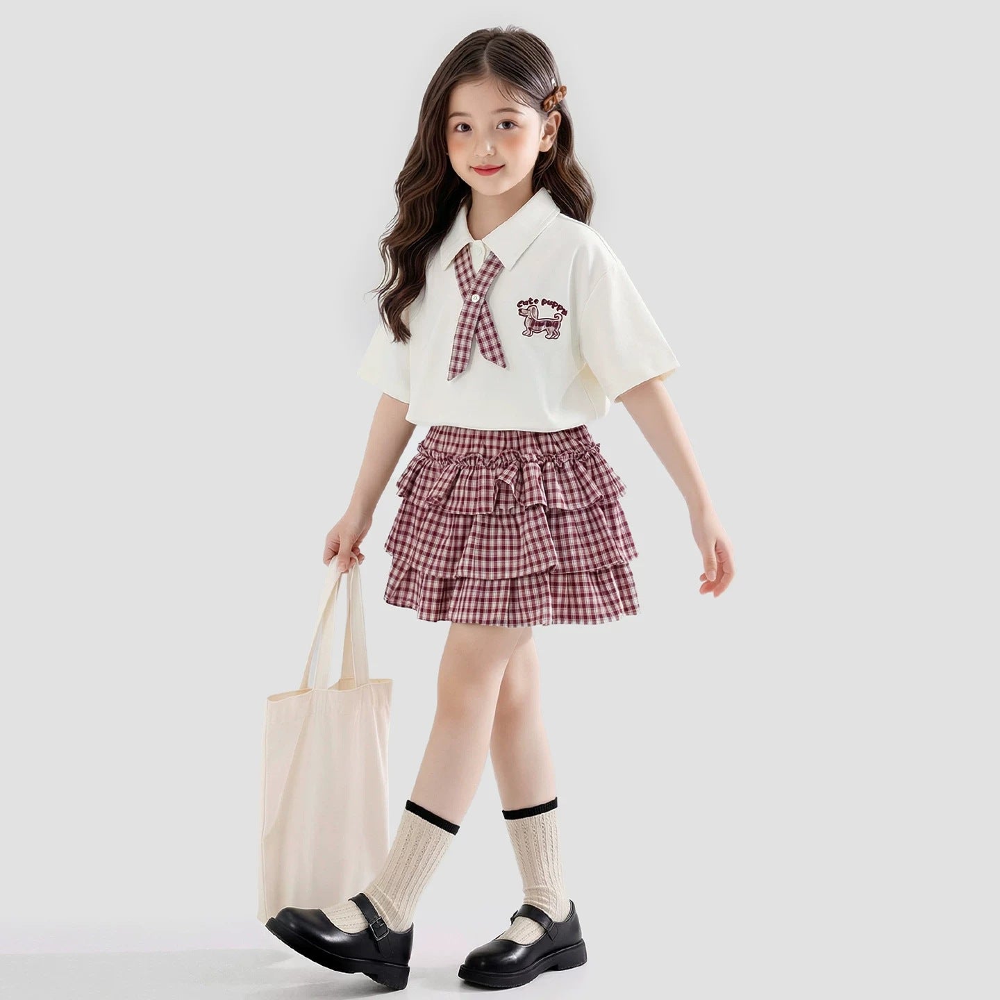 Korean Plaid Cake Dress Sweet Two-piece Children's Suit
