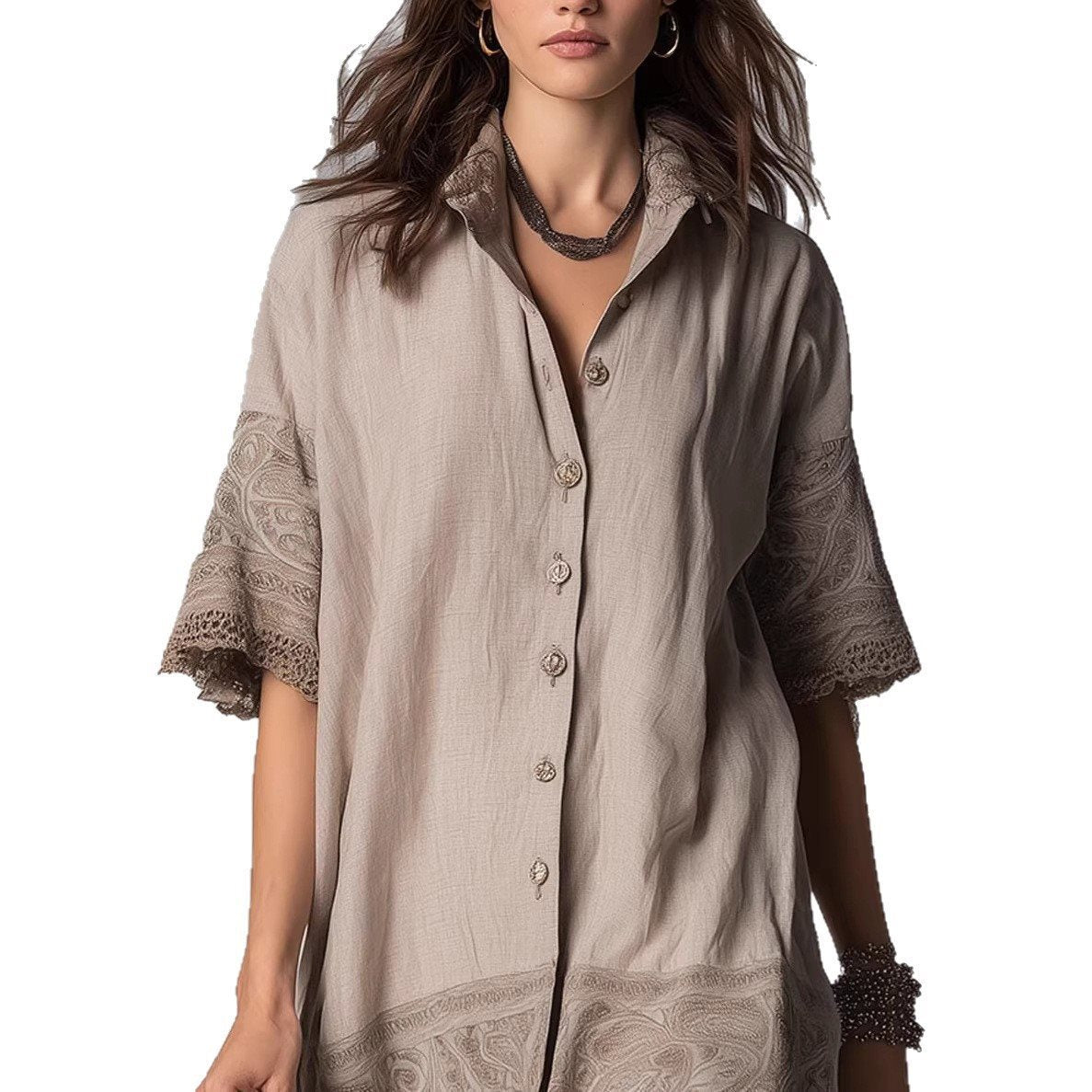Women's Shirt Cotton Outer Single-breasted Lapel Embroidery Blouse