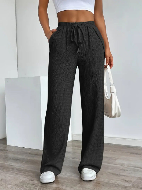Women's Solid Color Pattern Loose Elastic Rope Pocket Neutral Casual Pants