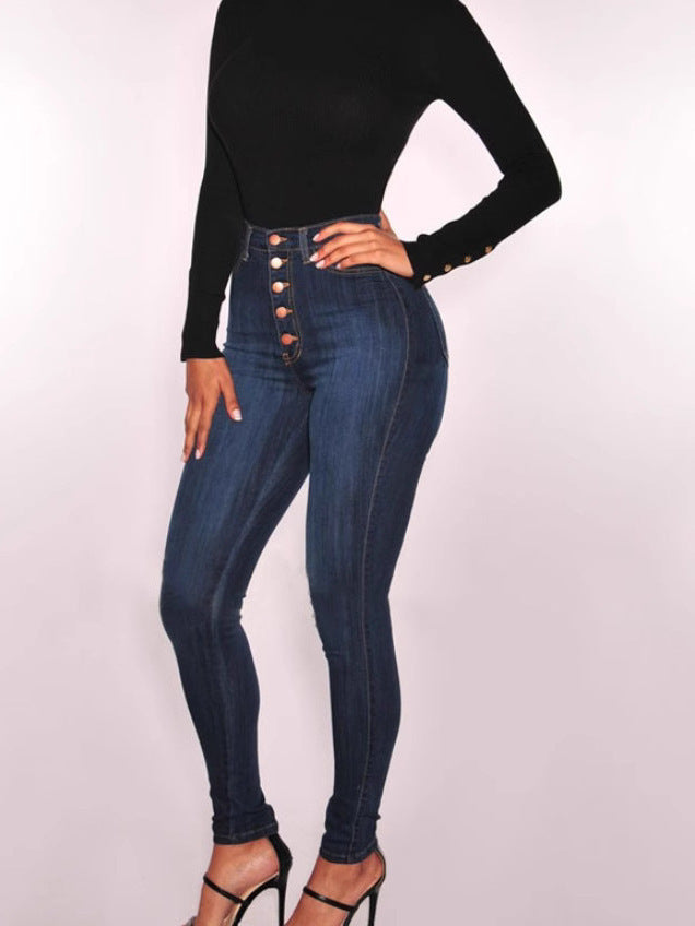 Women's Breasted High Waist Sexy Stretch Slim Women's Jeans