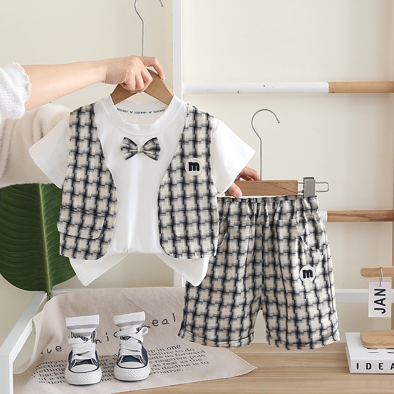 Summer Clothing Casual Thin Short Sleeve Years Old Plaid Vest Children's Suit