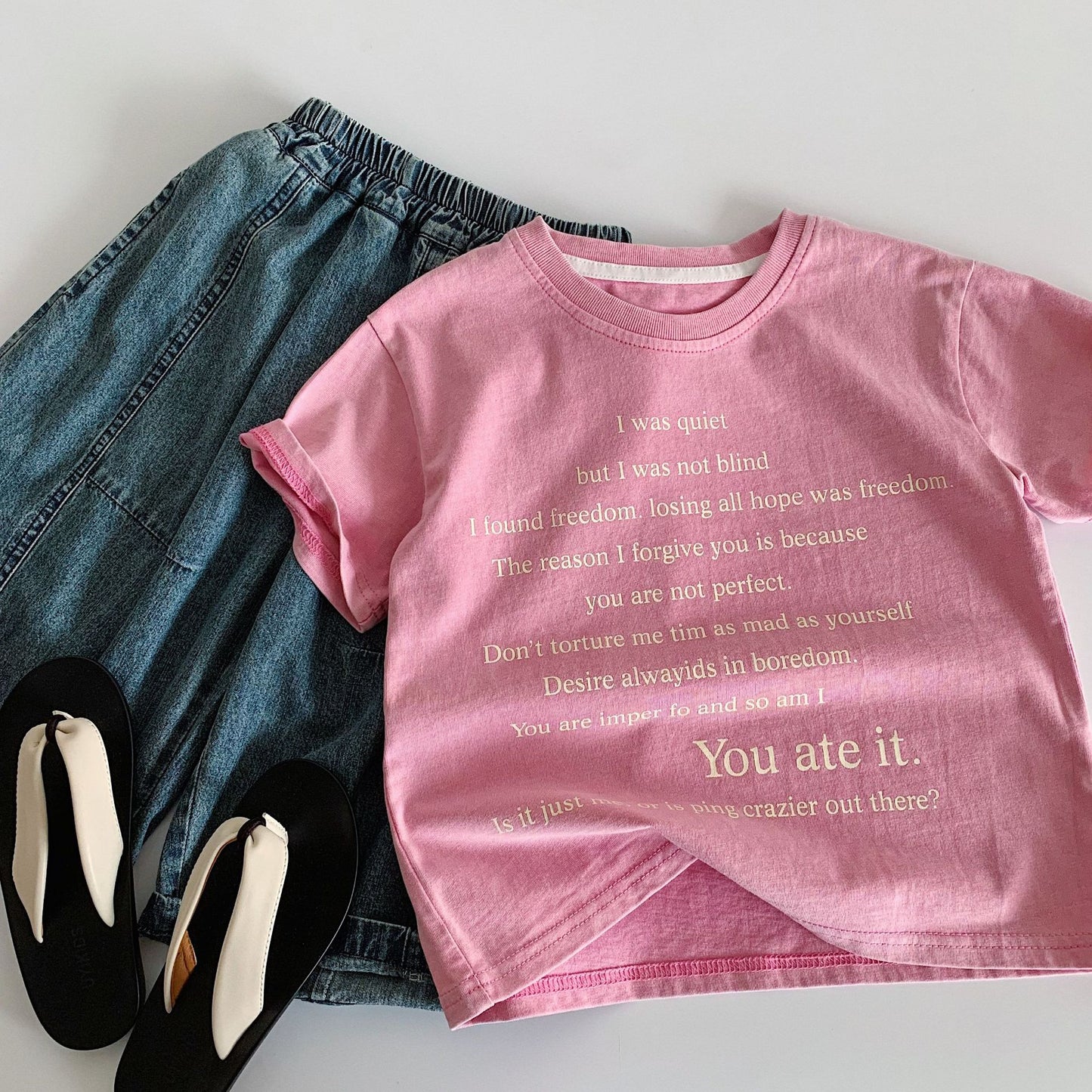 Children's Short-sleeved Summer Boys Letters Round Neck Pullover Woven Clothing Children's T-shirt