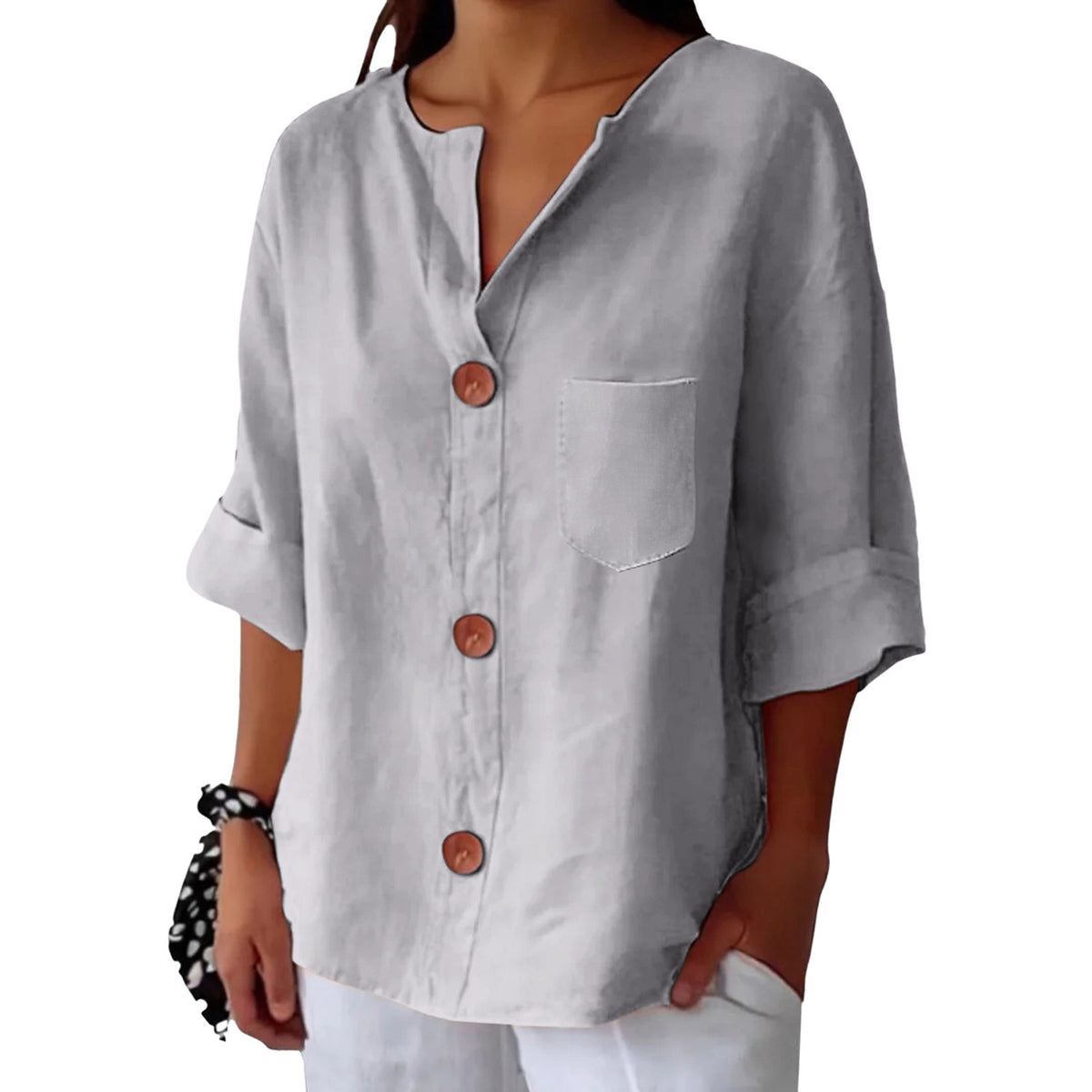 Women's Summer Loose T-shirt Cotton Linen Button Tops