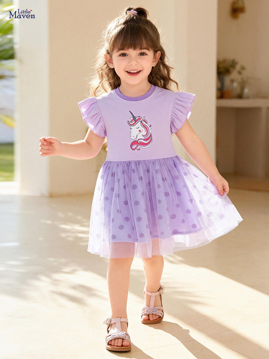 Summer Short-sleeved Cute Cartoon Mesh Shirt Children's Dress