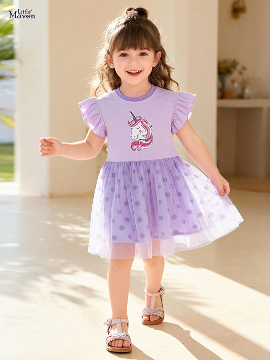 Summer Short-sleeved Cute Cartoon Mesh Shirt Children's Dress