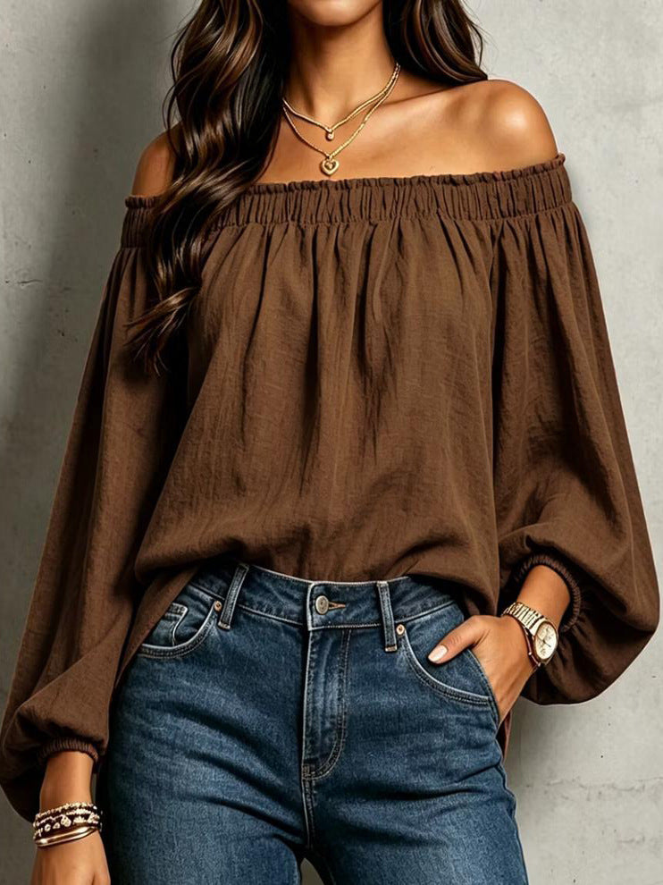 Sexy Elastic Loose Long Sleeve Shirt Bishop Blouse