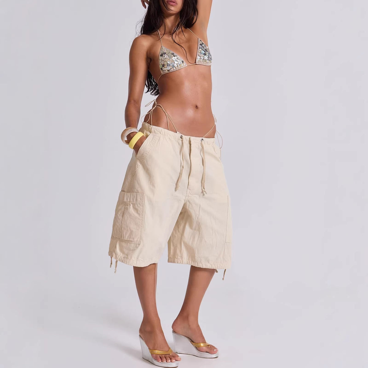 Women's Casual Drawstring Design Versatile Large With Pocket Pants