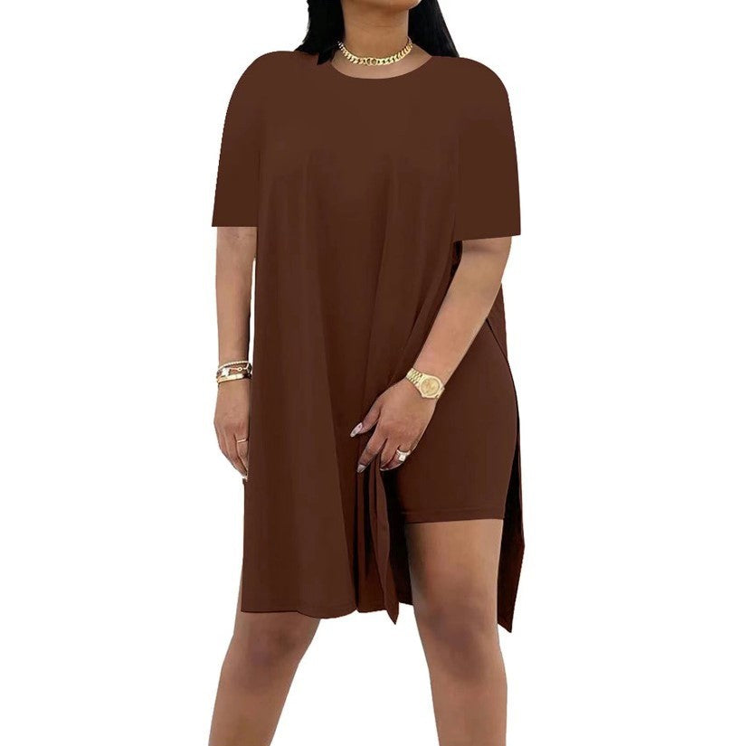 Solid Color Loose Round Neck Sleeve Two-piece Suits