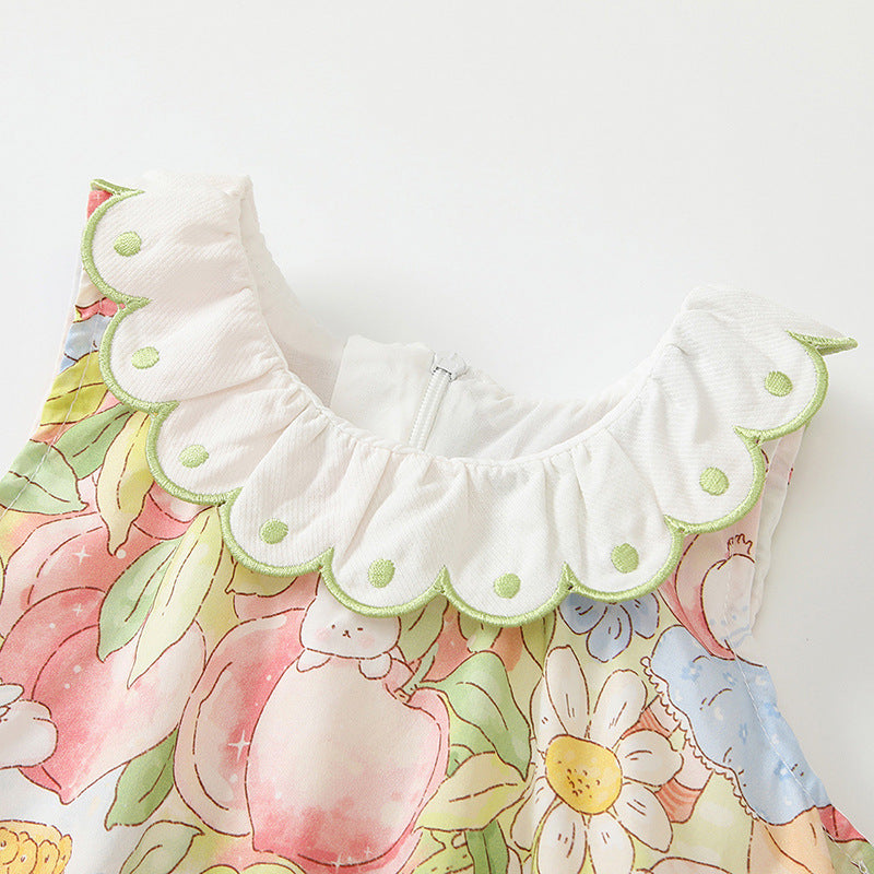 Sleeveless Tulip Bunny Cute Lace Collar Skirt Infant Children's Dress