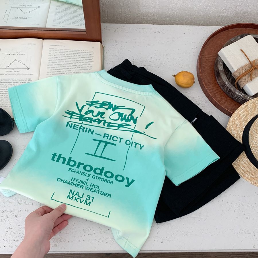 Children's Short-sleeved Summer Unique Gradient Fashion Hanging Dyed Casual Versatile Pullover Children's T-shirt