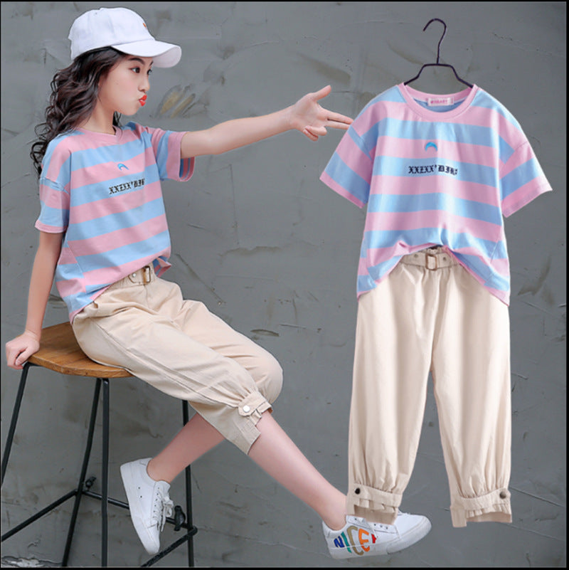 Children's Sports Young Teen Clothing Fashionable Short Sleeve Two-piece Summer Children's Suit