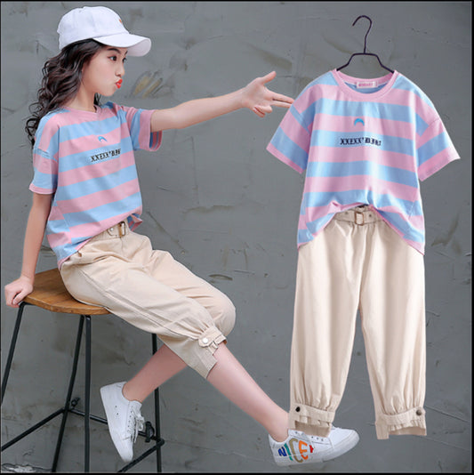 Children's Sports Young Teen Clothing Fashionable Short Sleeve Two-piece Summer Children's Suit