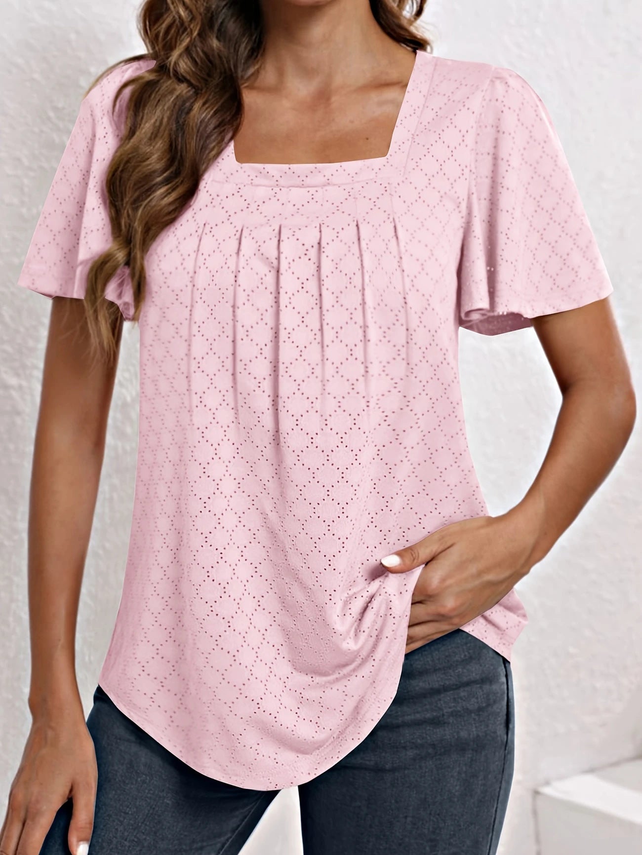 Women's Summer Solid Color Pullover Pleated Jacquard Fashion Women's T-shirt