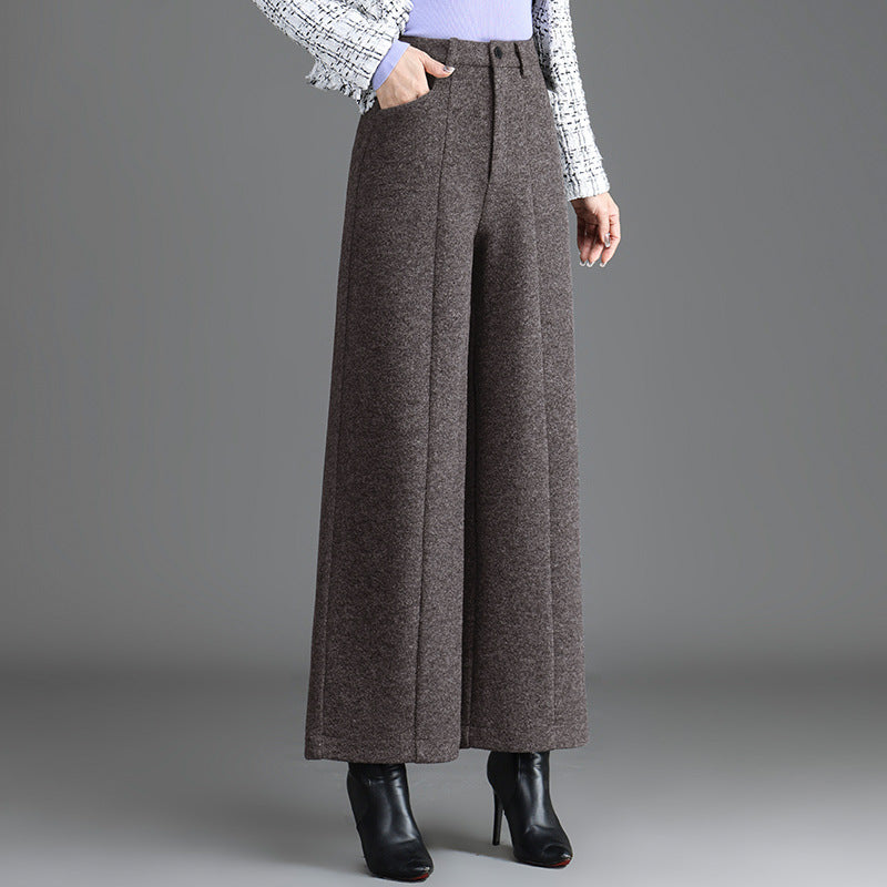 Women's Woolen Straight Fashion High Waist Slimming Narrow Casual Pants