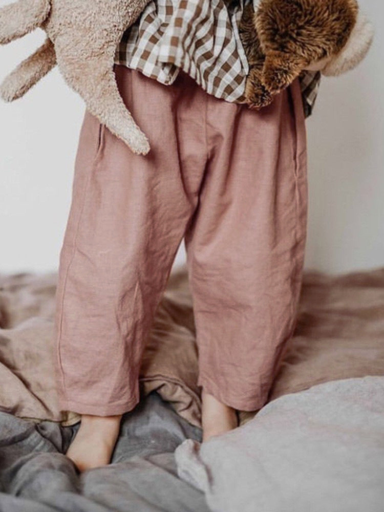 Children's Korean Style Linen Casual Elastic Waist Loose Children's Pants