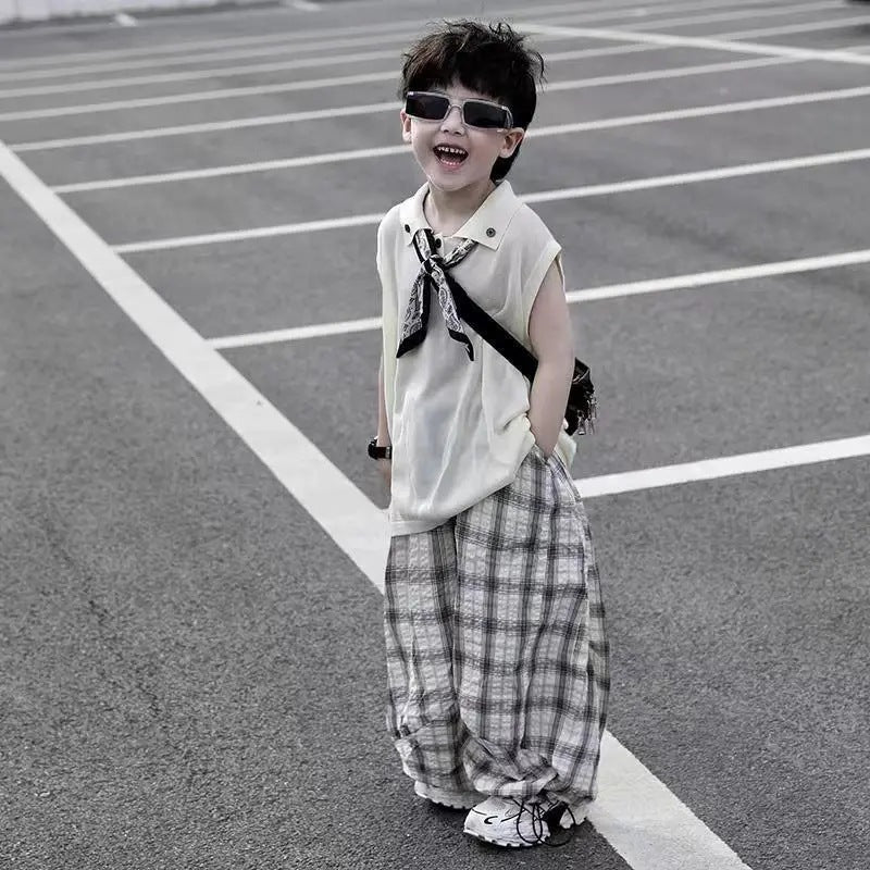 Children's Boys Summer Sleeveless Vest Sweater Anti Mosquito Pants Children's Suit