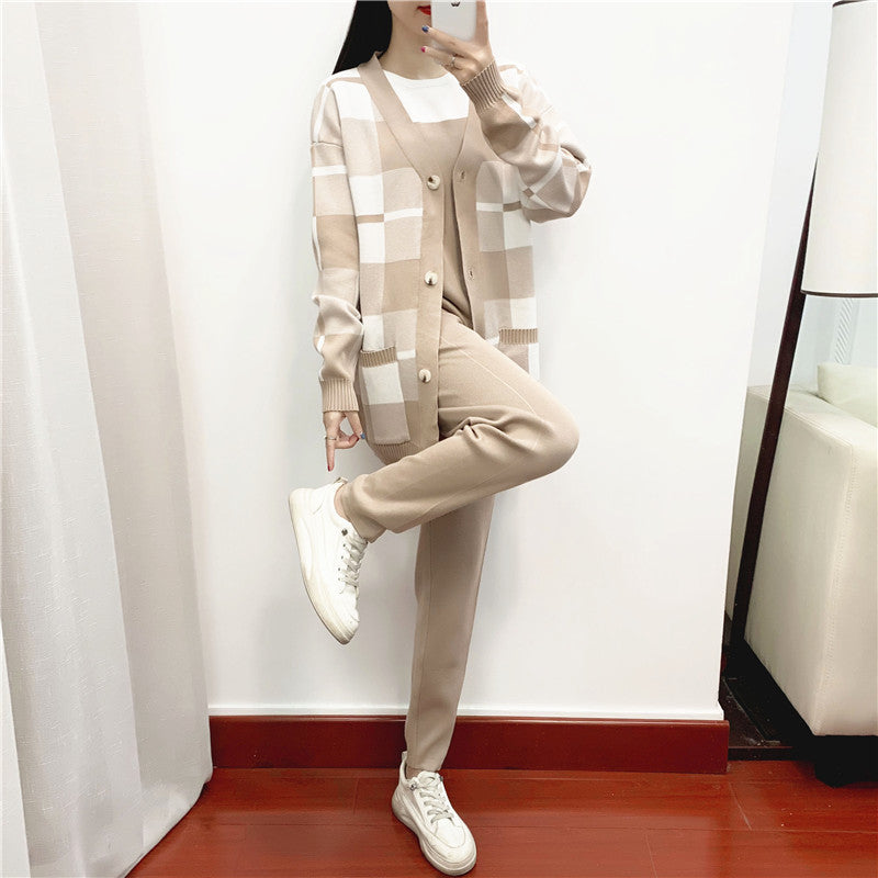 Women's Elegant Outfit Fashionable Knitted European Goods Three-piece Suits