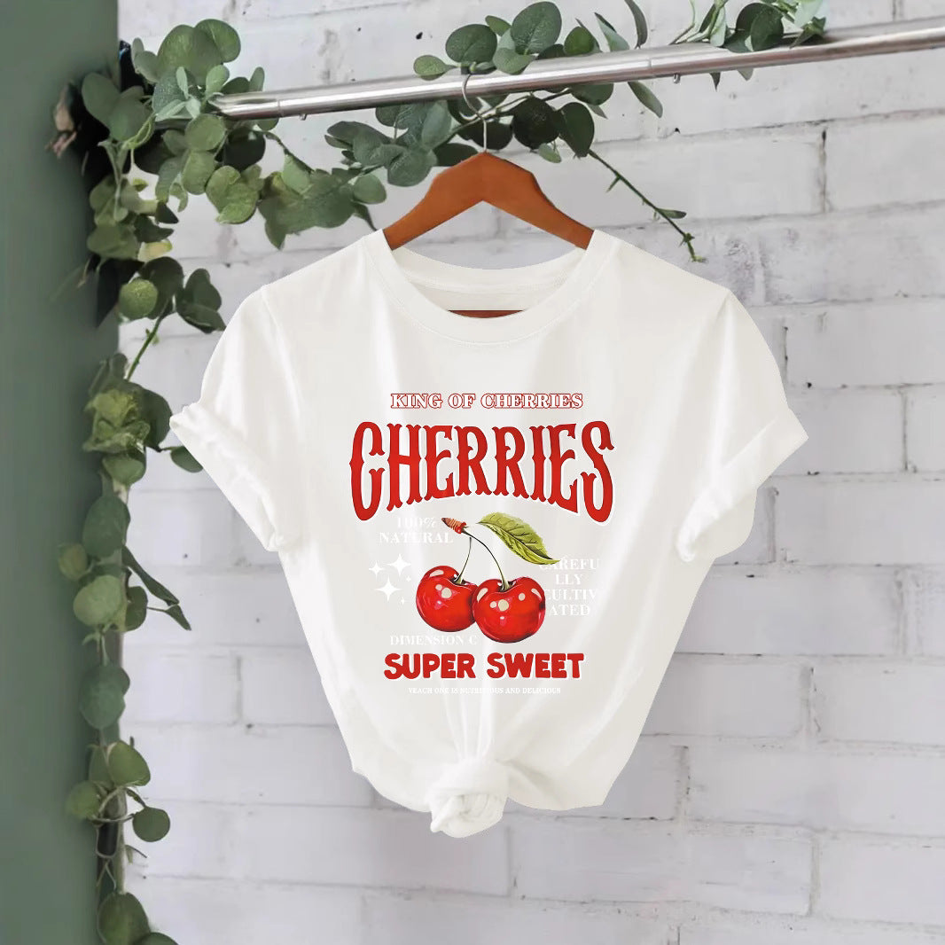 Cherry Fruit Printed Sleeve Loose Fashion Women's T-shirt