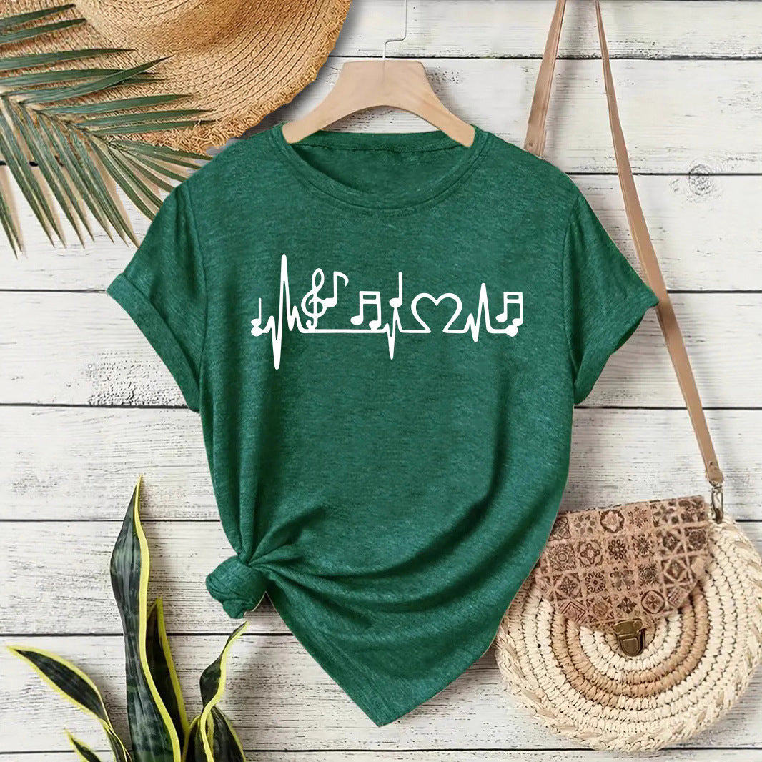 Women's Cute Printed Short-sleeved Note Fashion Women's T-shirt