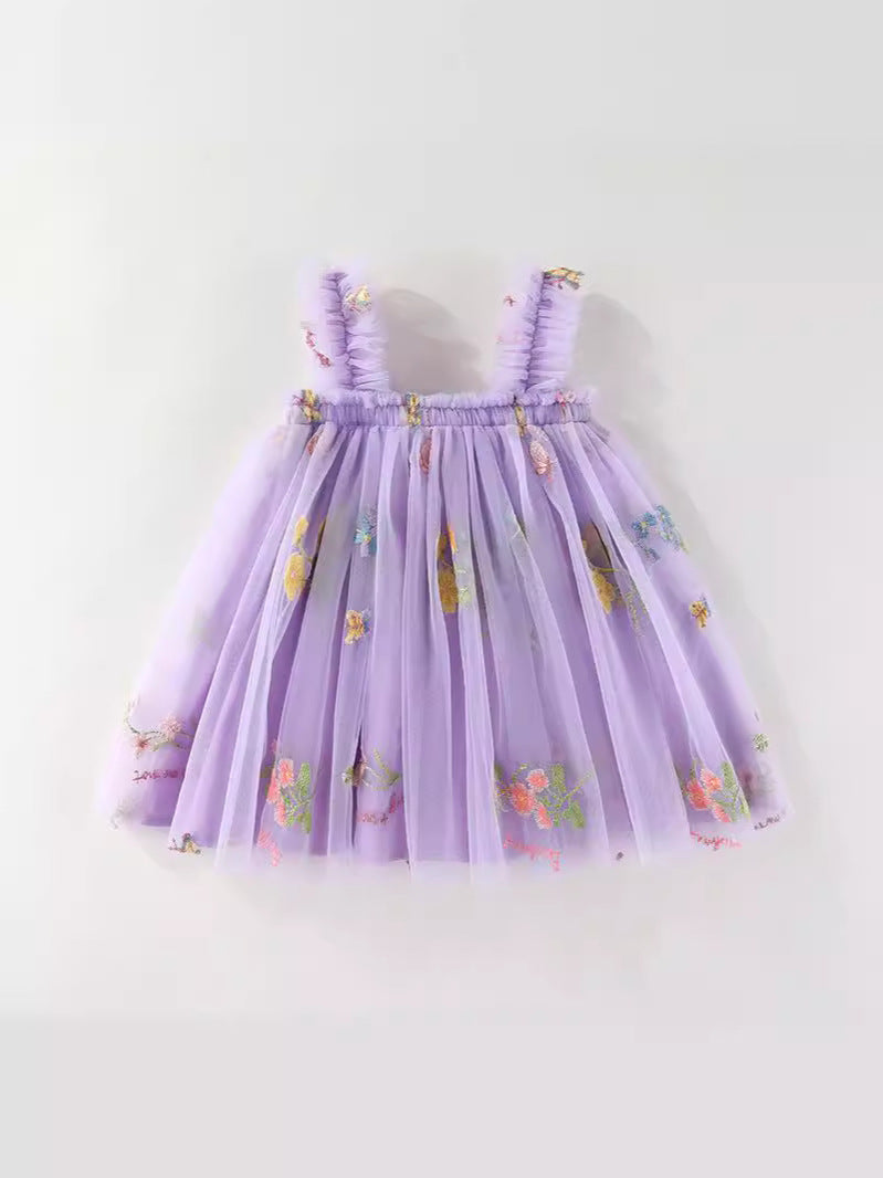 Children's Embroidery Tulle Skirt Suspender Flower Butterfly Children's Dress