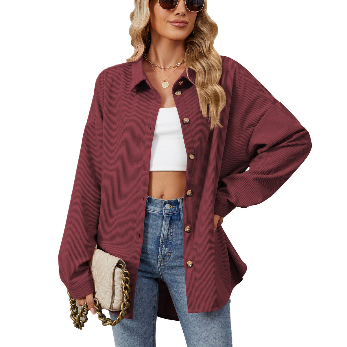 Women's Solid Color Polo Collar Button Long Coats