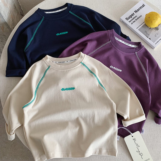 Children's Long-sleeved Raglan Sleeve Spring Stitching Antibacterial Stretch Soft Children's T-shirt