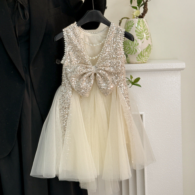Children's Summer Western Style Fashion Pearl Sequined Children's Dress