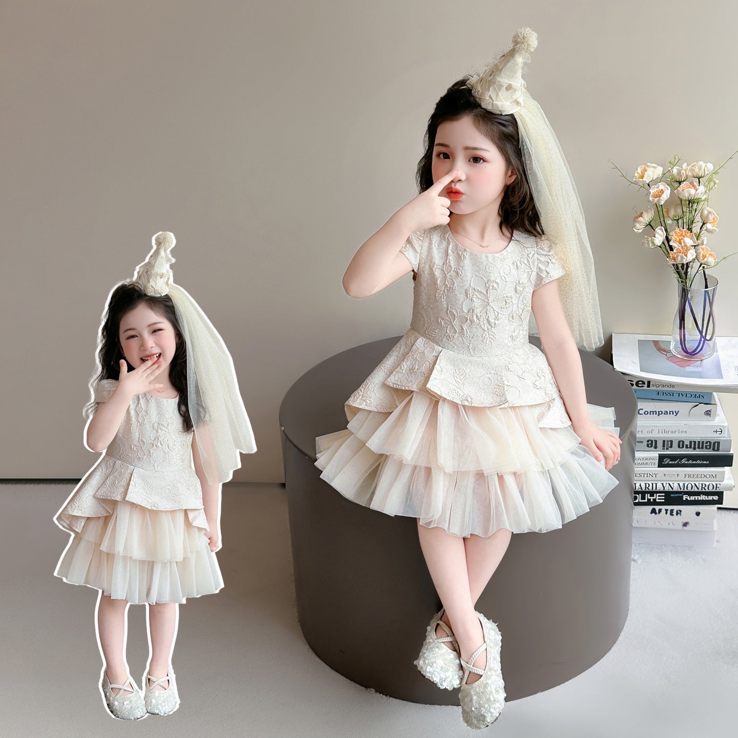 Summer Princess Style Cake Jacquard Mesh Stitching Children's Dress