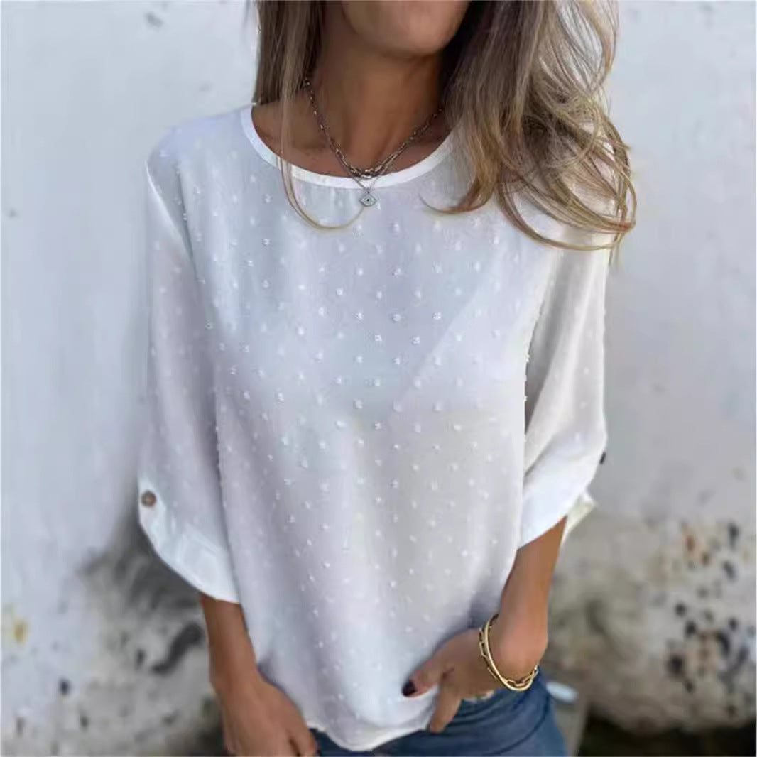 Thick Fashion Elegant Graceful Solid Color Jacquard Women's T-shirt