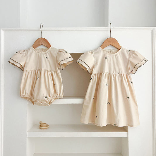 Korean Style Summer Embroidered Infant Sisters Children's Dress
