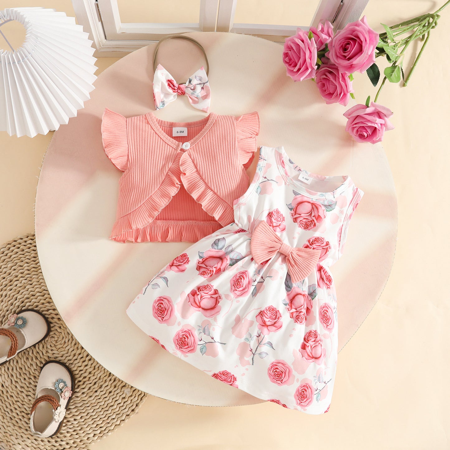 Sunken Stripe Short Printed Butterfly Flower Children's Suit