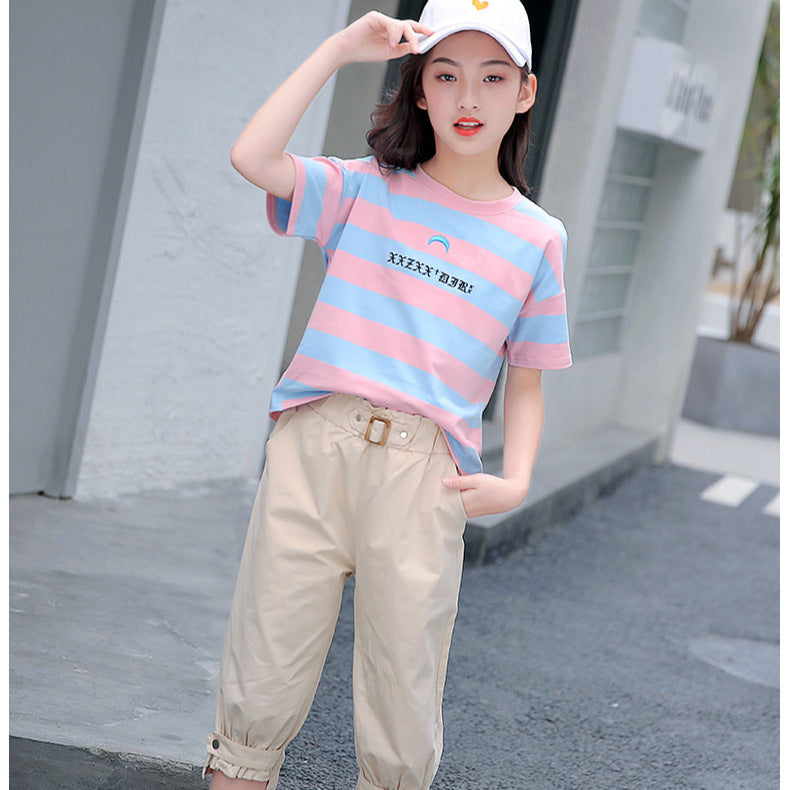 Children's Sports Young Teen Clothing Fashionable Short Sleeve Two-piece Summer Children's Suit