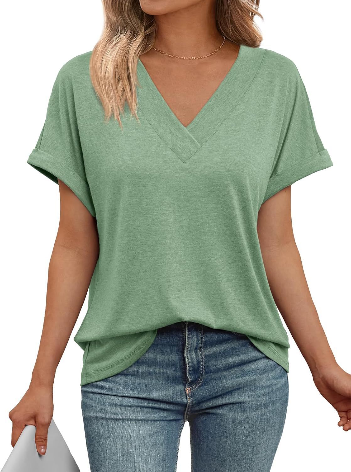 Women's Summer Short-sleeved Shirt Loose Solid Color Large Women's T-shirt