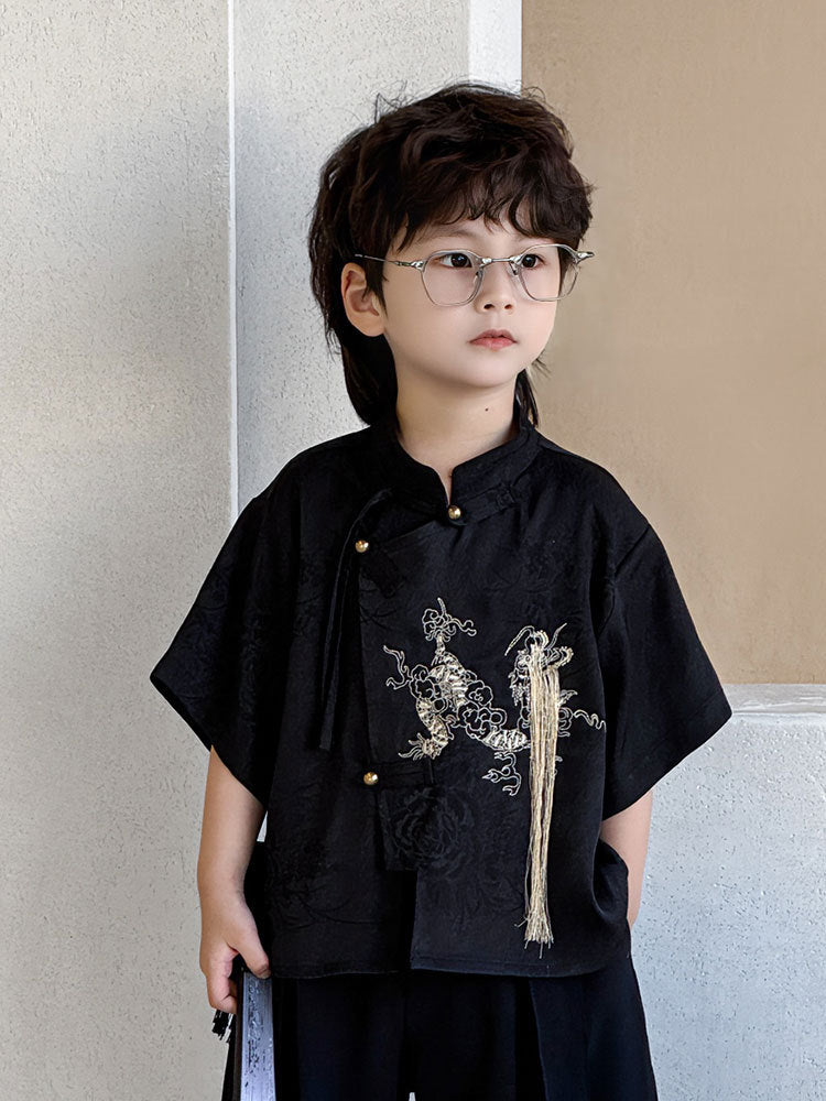 Children's Summer Stand Collar Kirin Embroider Jacket Trendy Chinese Style Children's Suit
