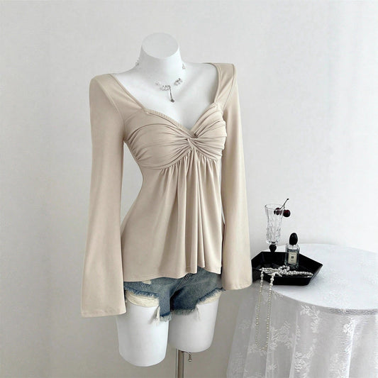 Women's French Style Design Chest Twist Fashionable Temperament Tops