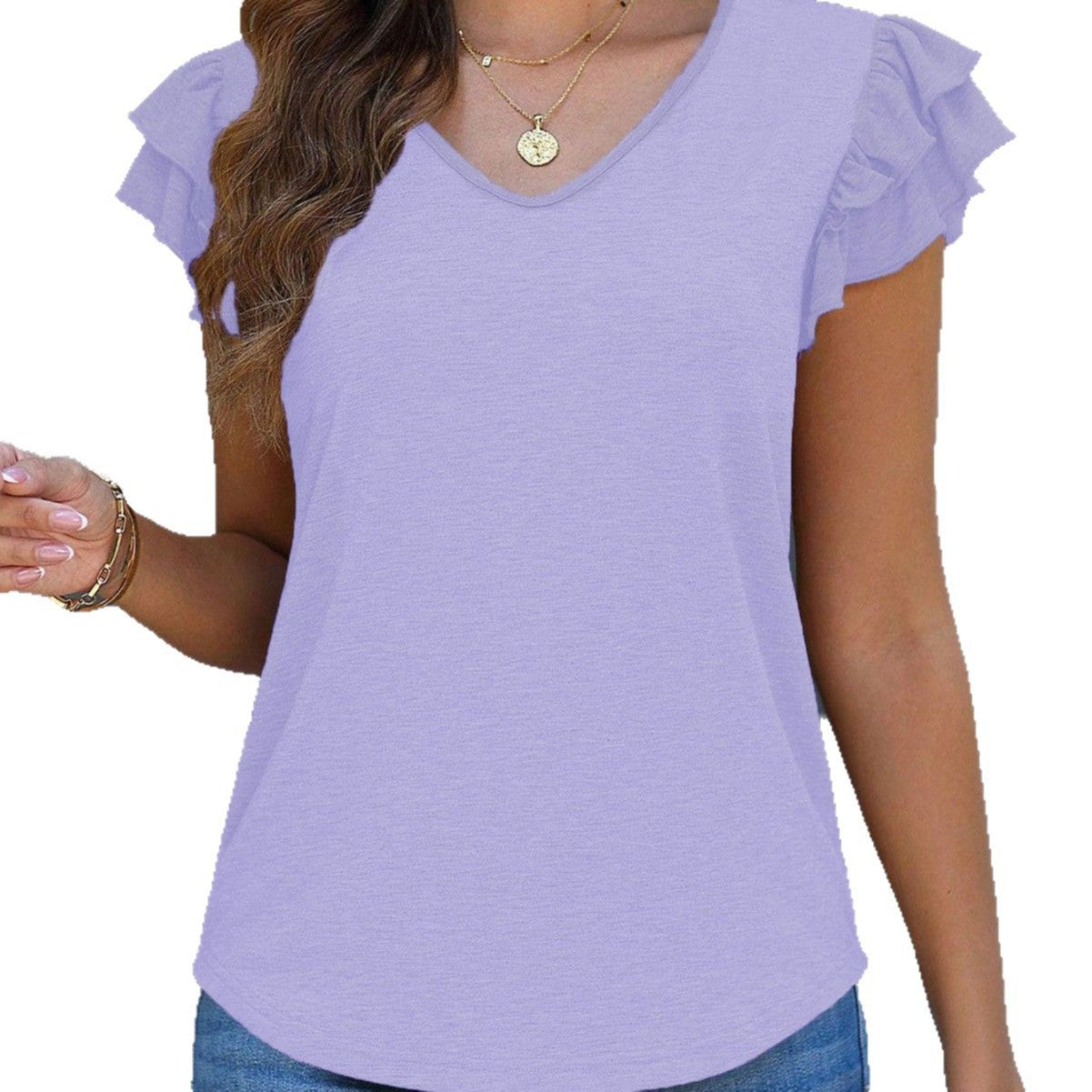 Classy Women's Solid Color Cake Sleeve Women's T-shirt