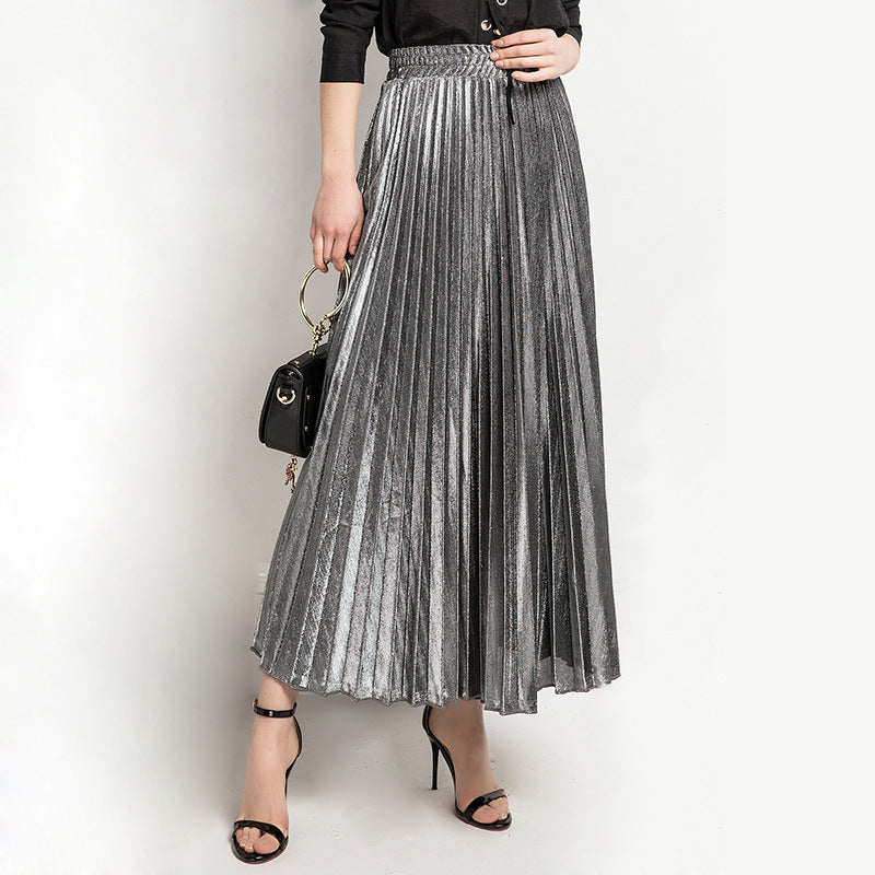 Women's Pleated Long High Waist Big Swing Gold Beach Skirts