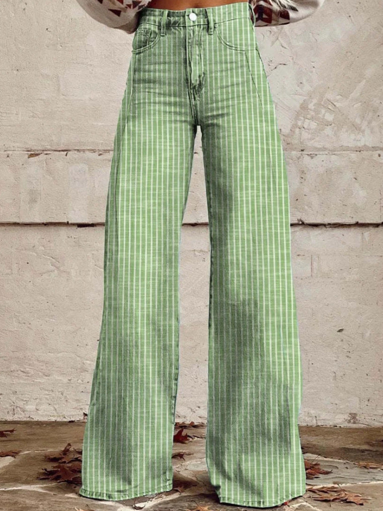 Vintage Stripe Loose High Waist Wide Women's Jeans