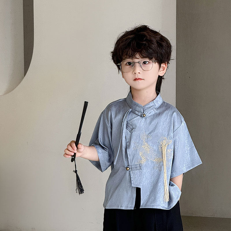 Children's Summer Stand Collar Kirin Embroider Jacket Trendy Chinese Style Children's Suit